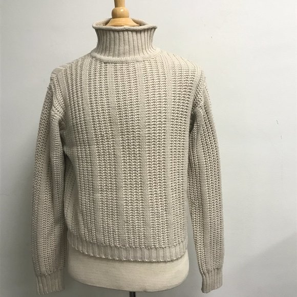AX Armani Exchange chunky light gray sweater mockneck hi neck rib merino wool S